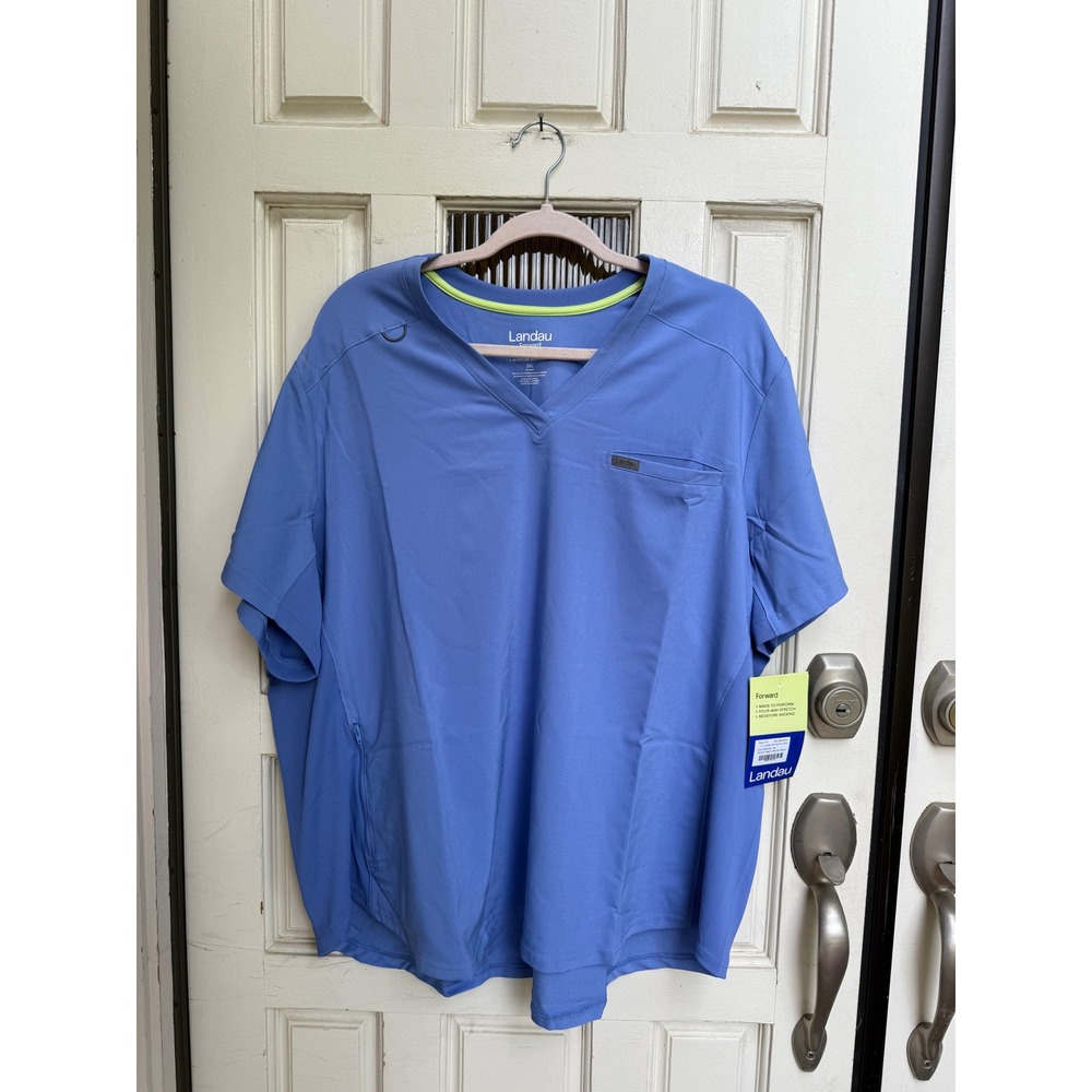 Landau Forward Curved‎ Hem Tuck In V Neck Scrub Top Onward Journey Size 3XL